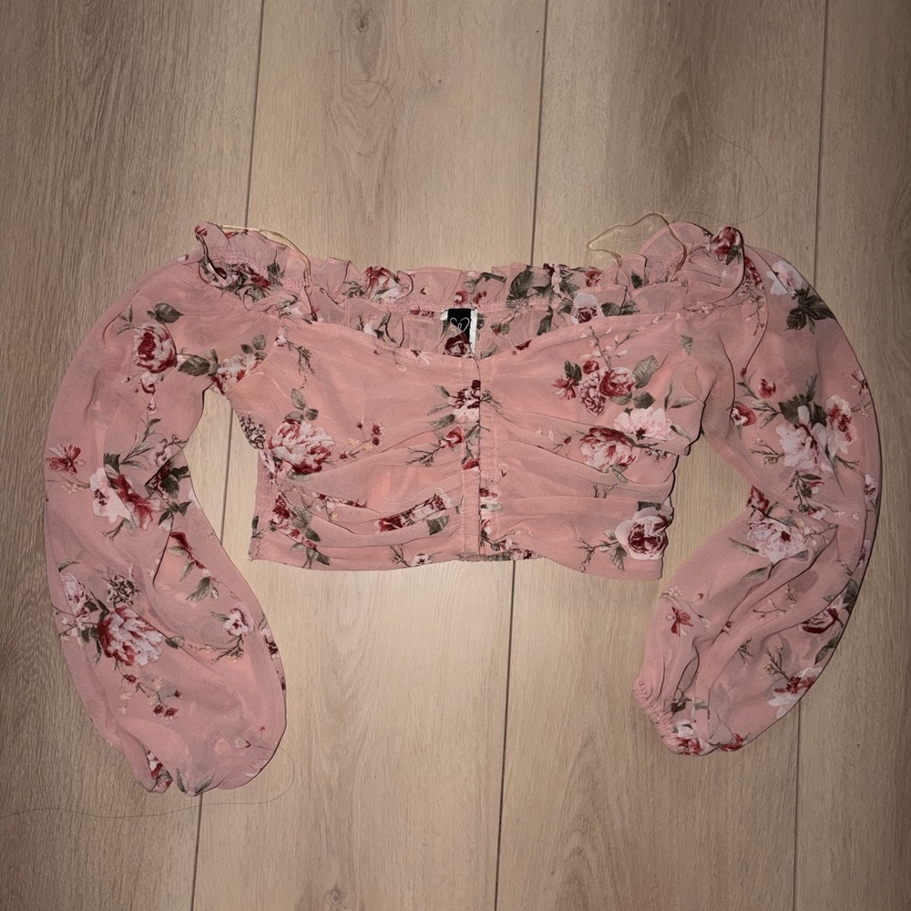 Windsor Pink Floral Off-Shoulder Crop Top